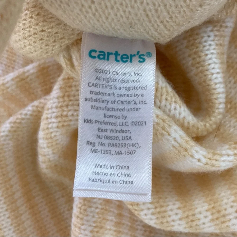 Carter’s Knit Puppy Dog 14” Lovey Blanket Yellow Beige White Stripes 2021‎ Knit